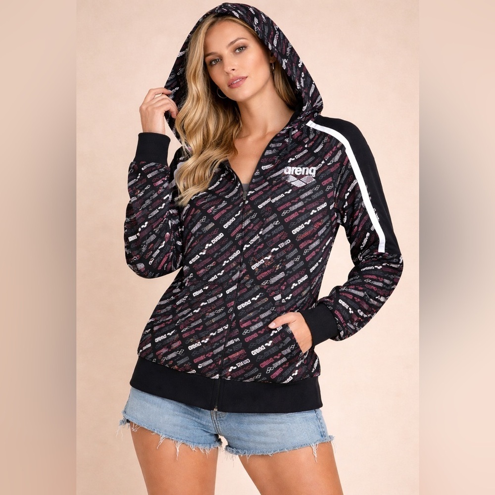 Arena Black & Pink Logo-Print Zip Hoodie